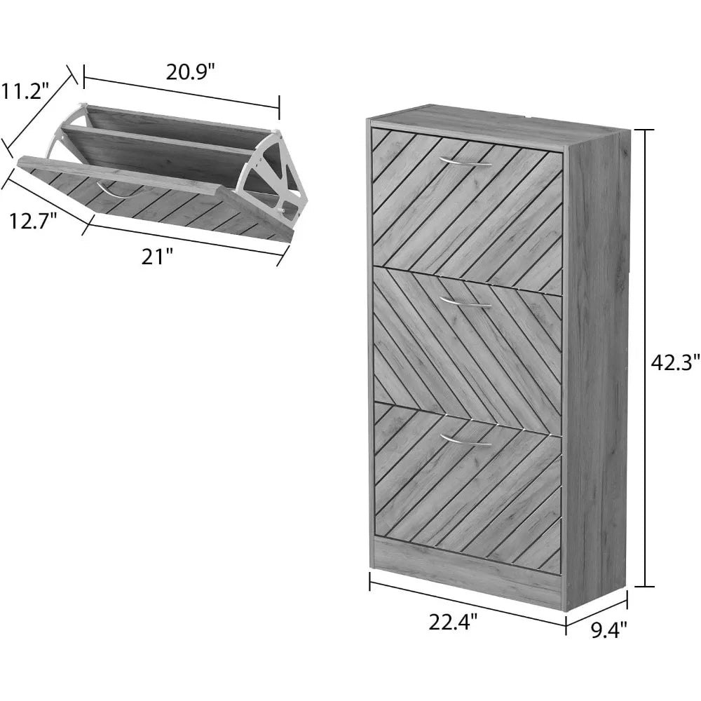 Wooden Shoe Cabinet with 3 Flip Drawers