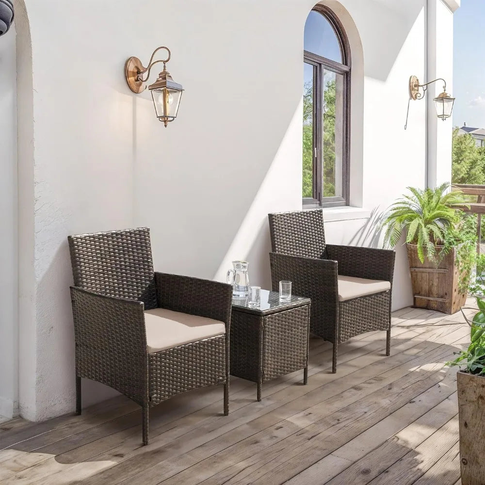 3 Piece Outdoor Rattan Patio Set