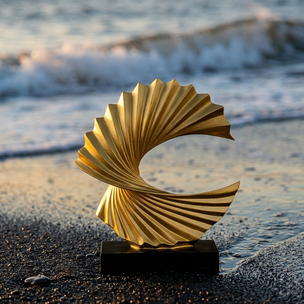 Modern Gold Wave Abstract Sculpture