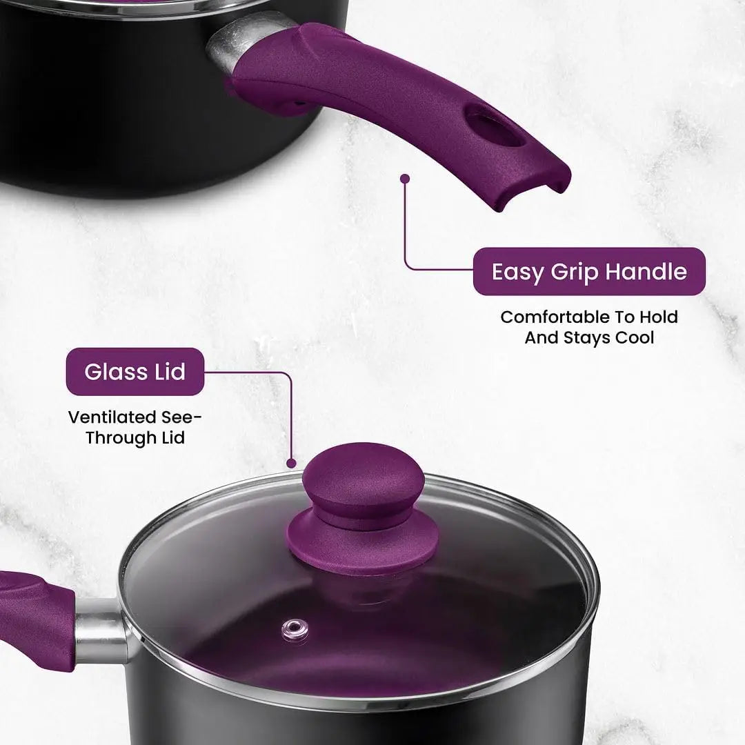 Purple/Black Non-Stick Aluminum Cookware Set