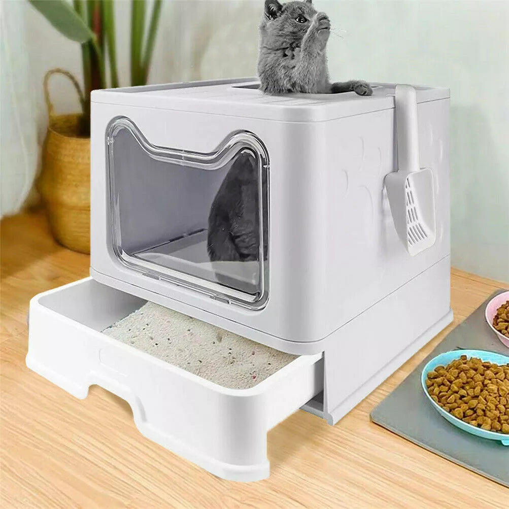 Modern Folding Kitty Litter Box with Lid