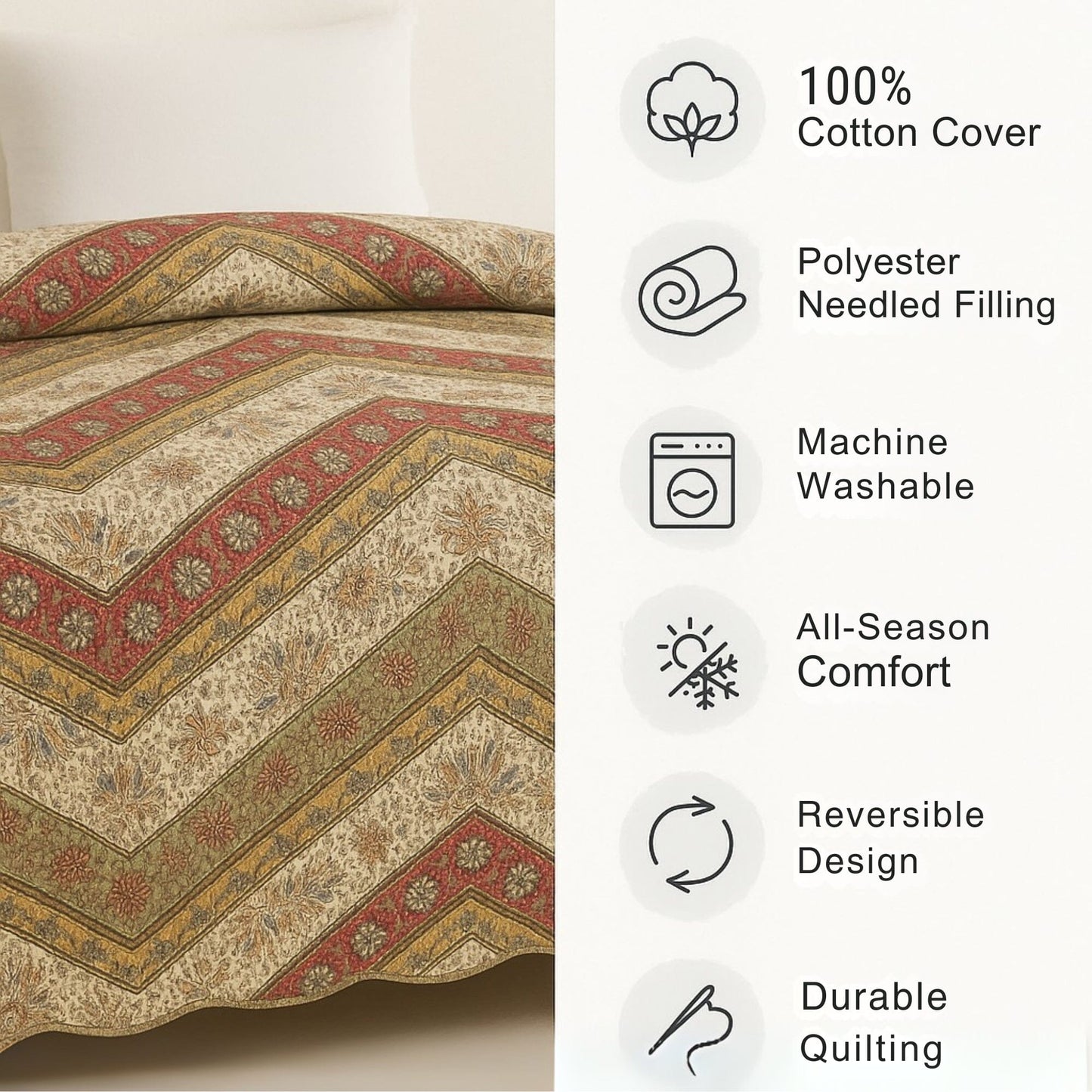 Cranberry sage Quilted Bedspread Set
