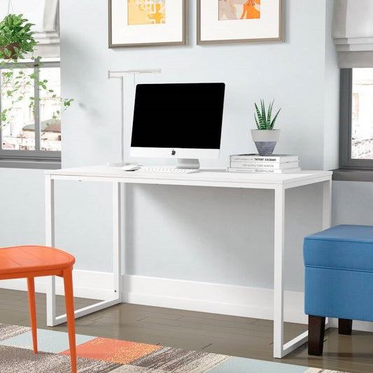 White Home Office Desk with Steel Frame
