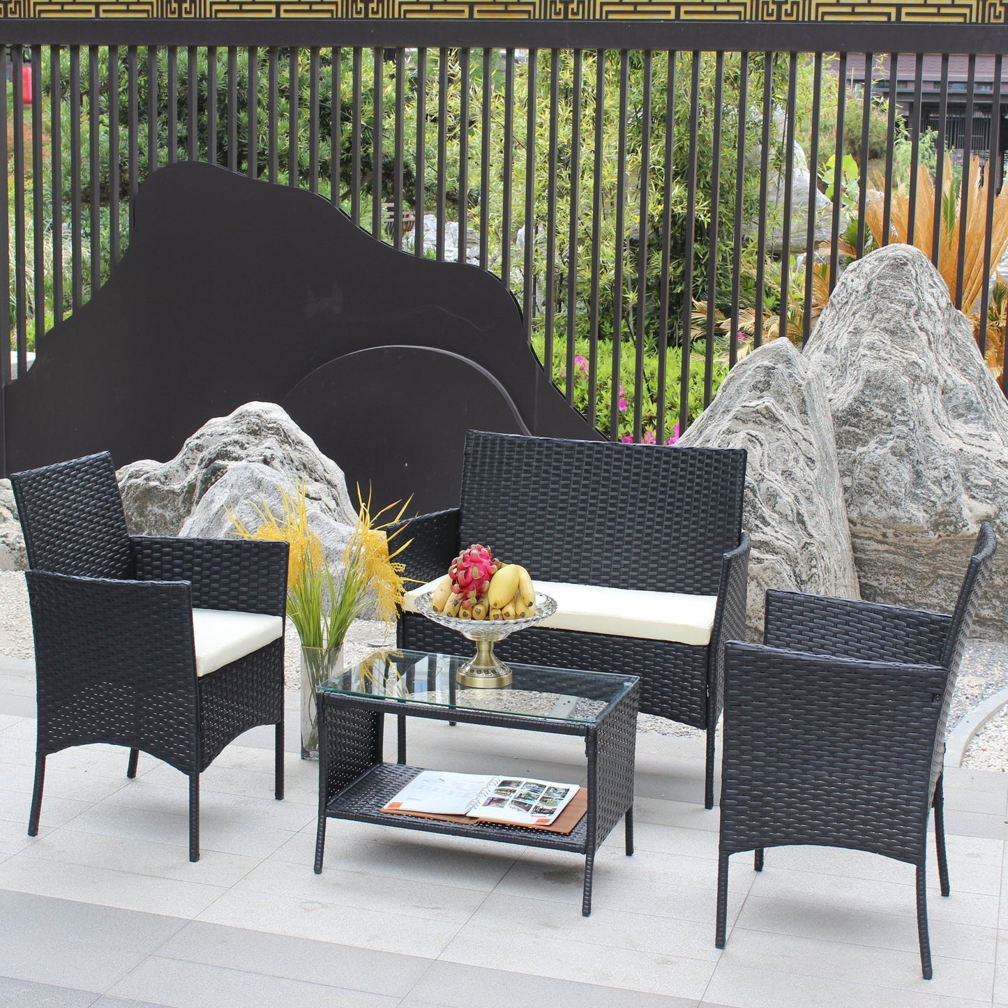 4 Piece Rattan Patio Furniture Set