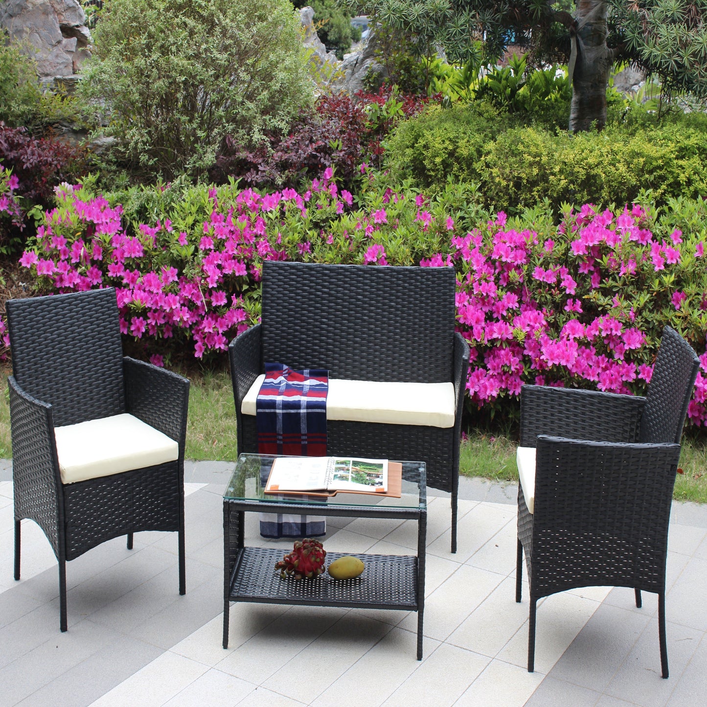 4 Piece Rattan Patio Furniture Set