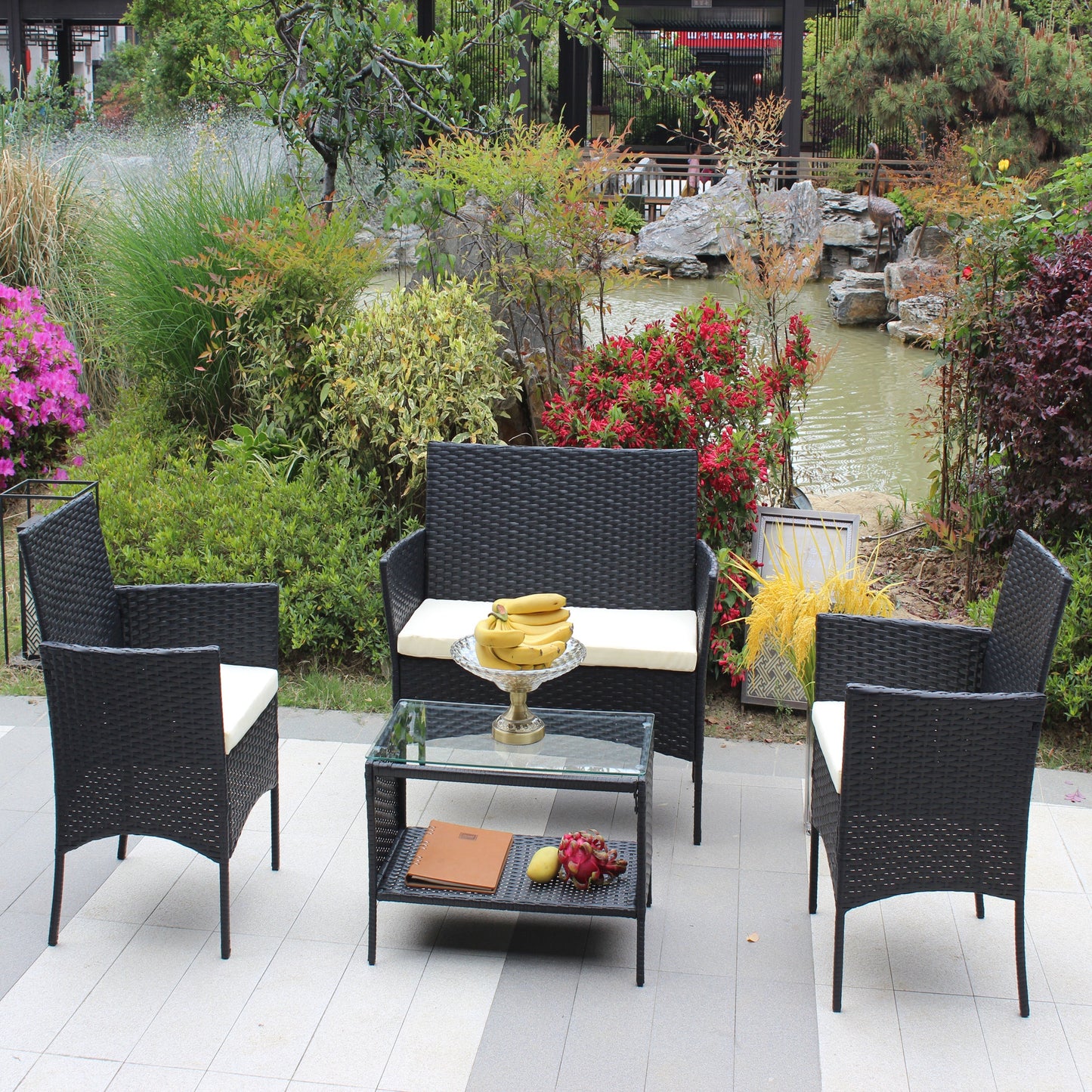 4 Piece Rattan Patio Furniture Set