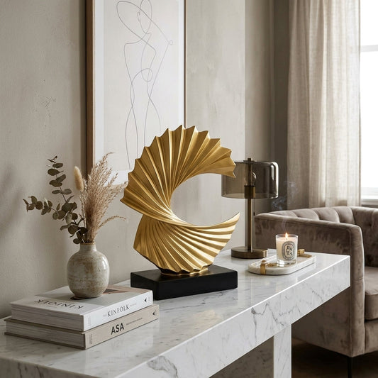 Modern Gold Wave Abstract Sculpture