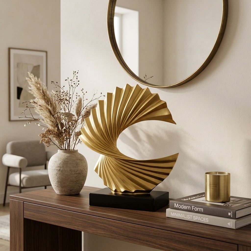Modern Gold Wave Abstract Sculpture