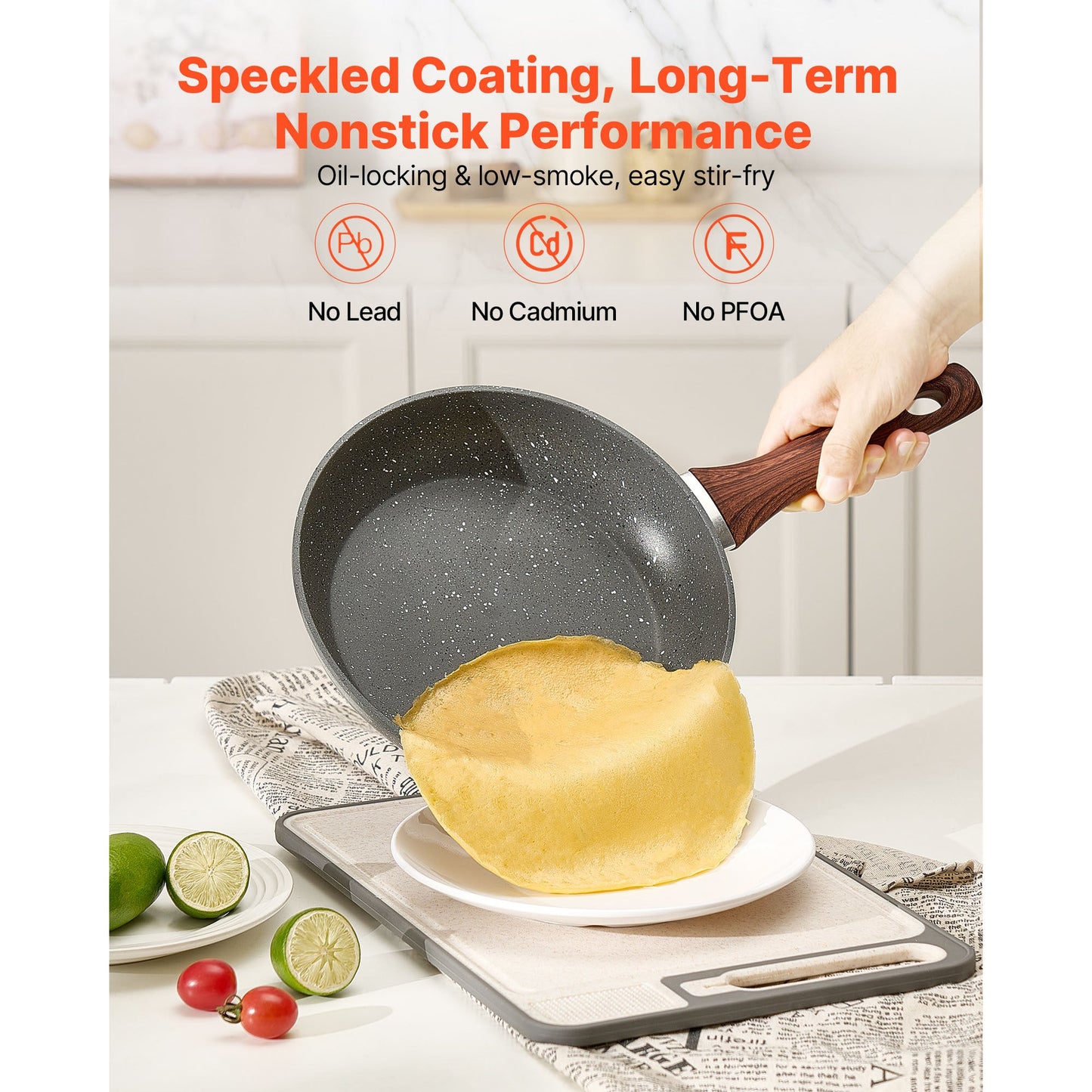 3 Piece Frying Pan Aluminum Skillet Set-Grey