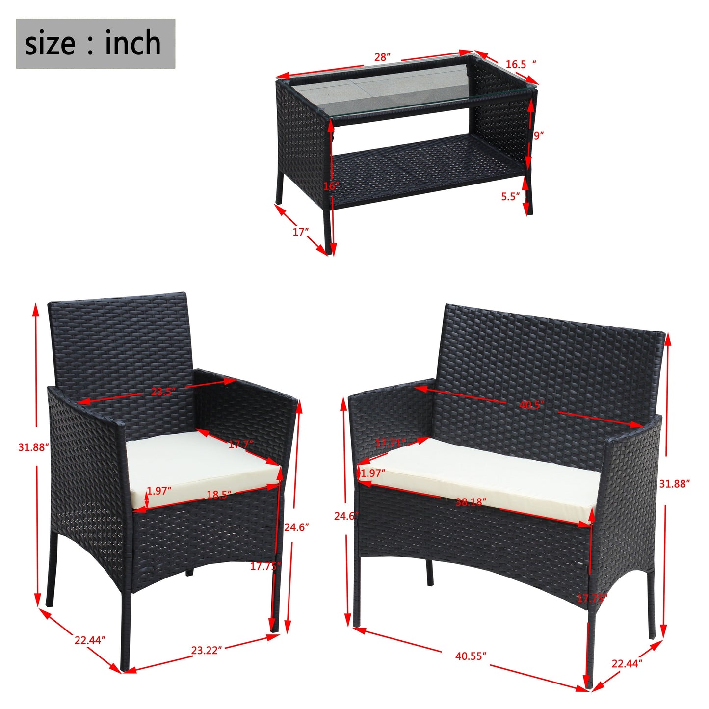 4 Piece Rattan Patio Furniture Set