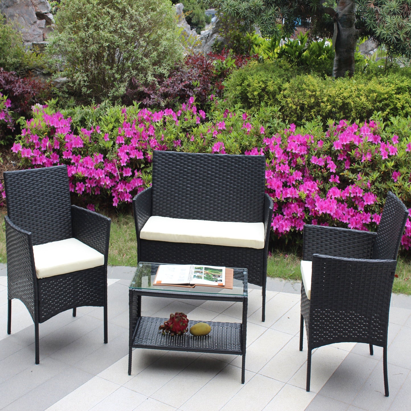 4 Piece Rattan Patio Furniture Set