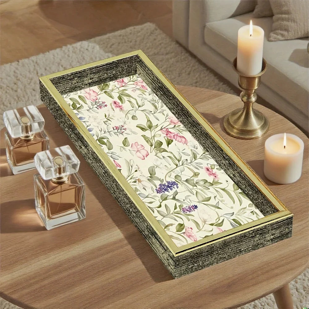 Decorative Glass Tray with Golden Accents