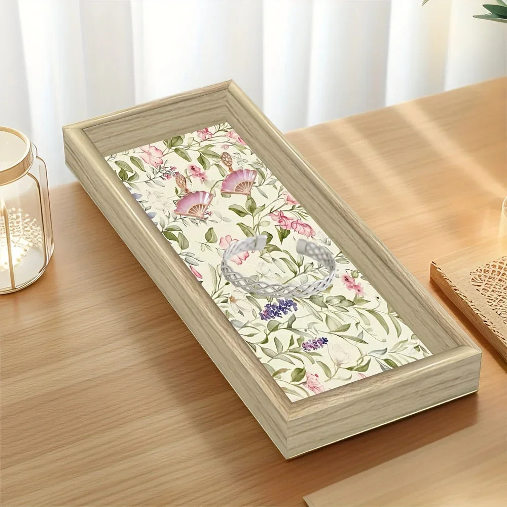 Decorative Glass Tray with Golden Accents