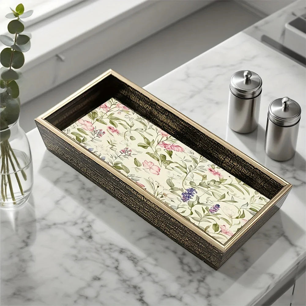 Decorative Glass Tray with Golden Accents