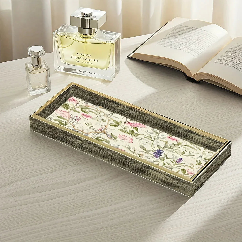 Decorative Glass Tray with Golden Accents