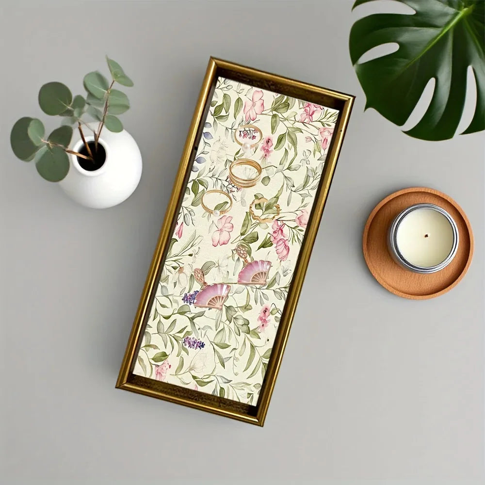 Decorative Glass Tray with Golden Accents