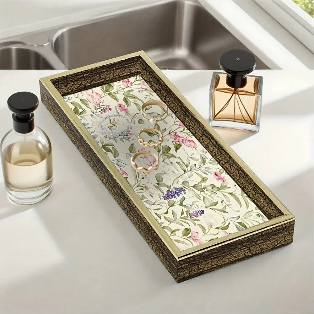 Decorative Glass Tray with Golden Accents