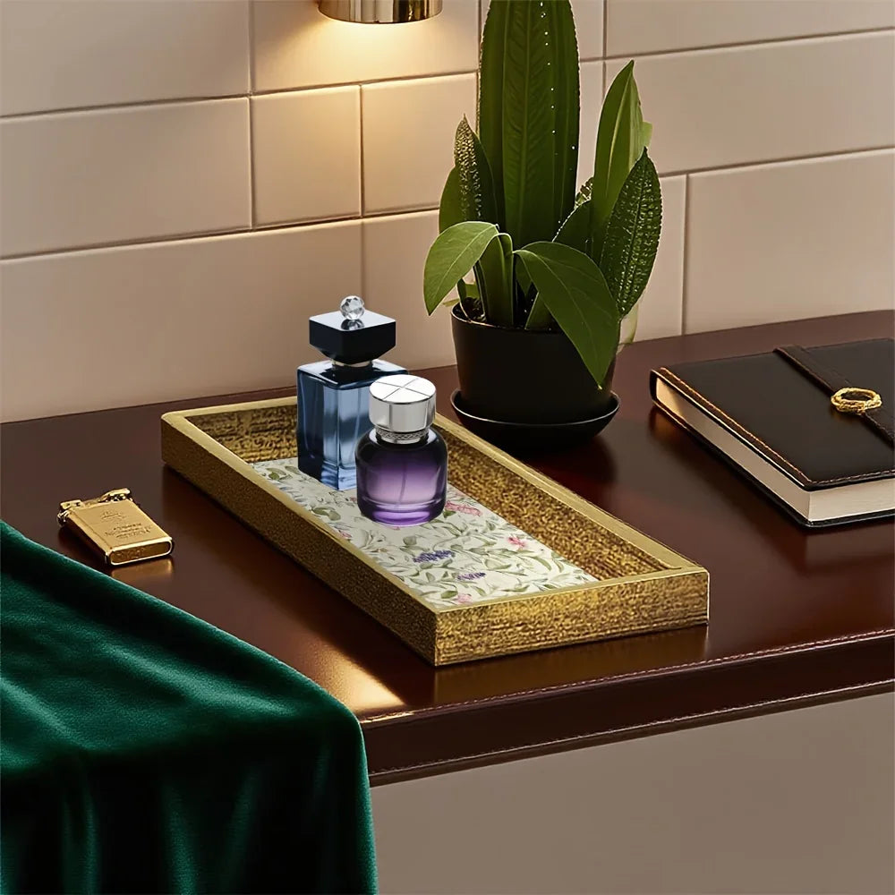 Decorative Glass Tray with Golden Accents