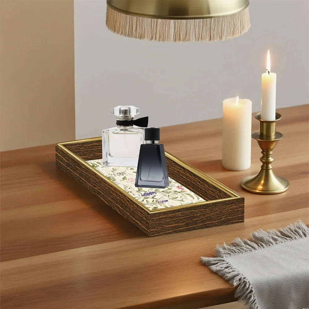 Decorative Glass Tray with Golden Accents