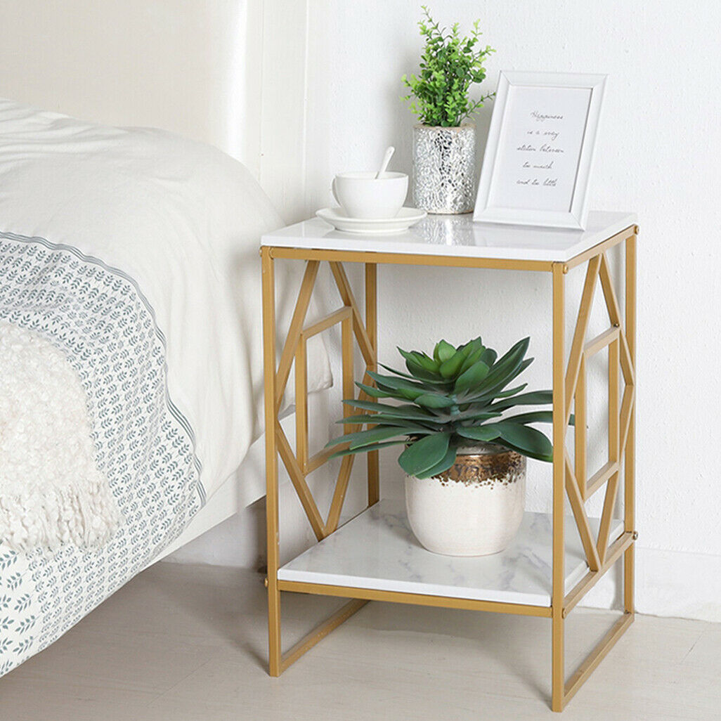 Marble Top Gold Frame End Table