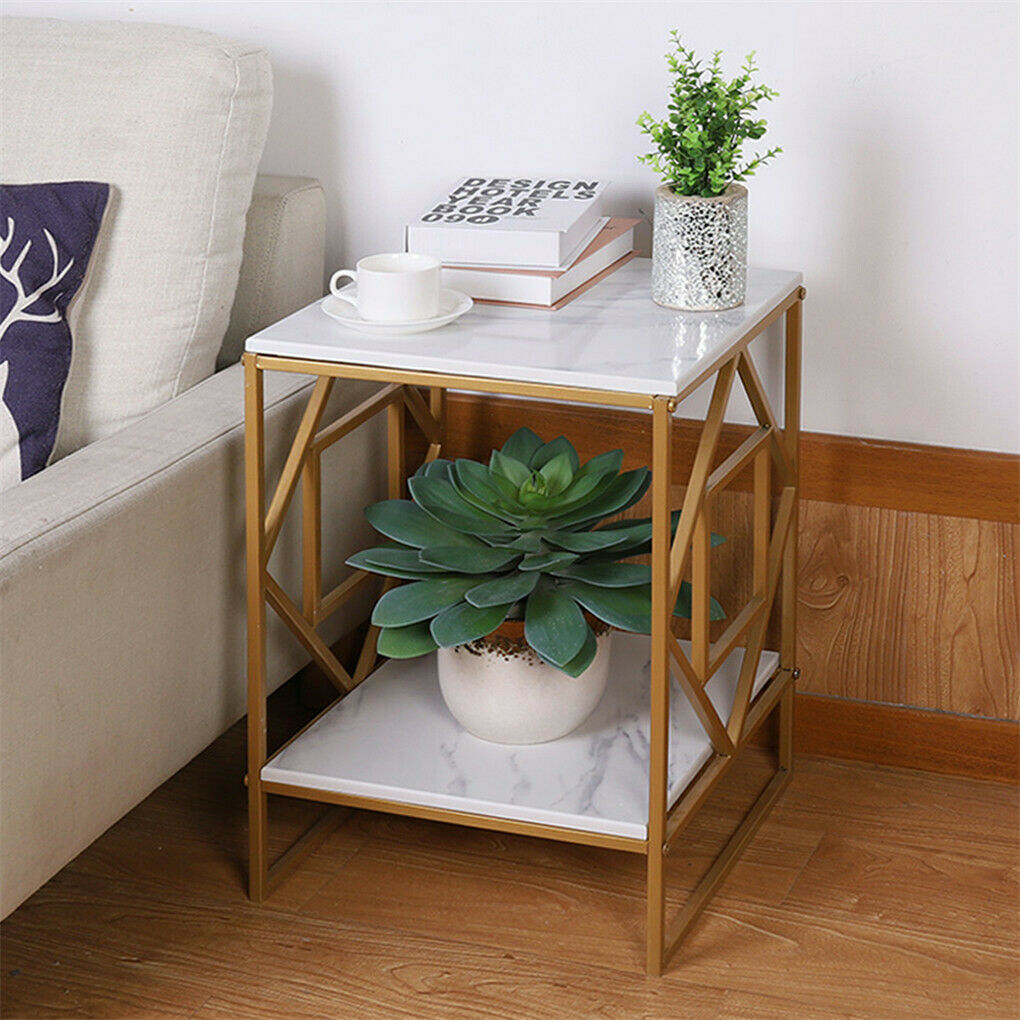 Marble Top Gold Frame End Table