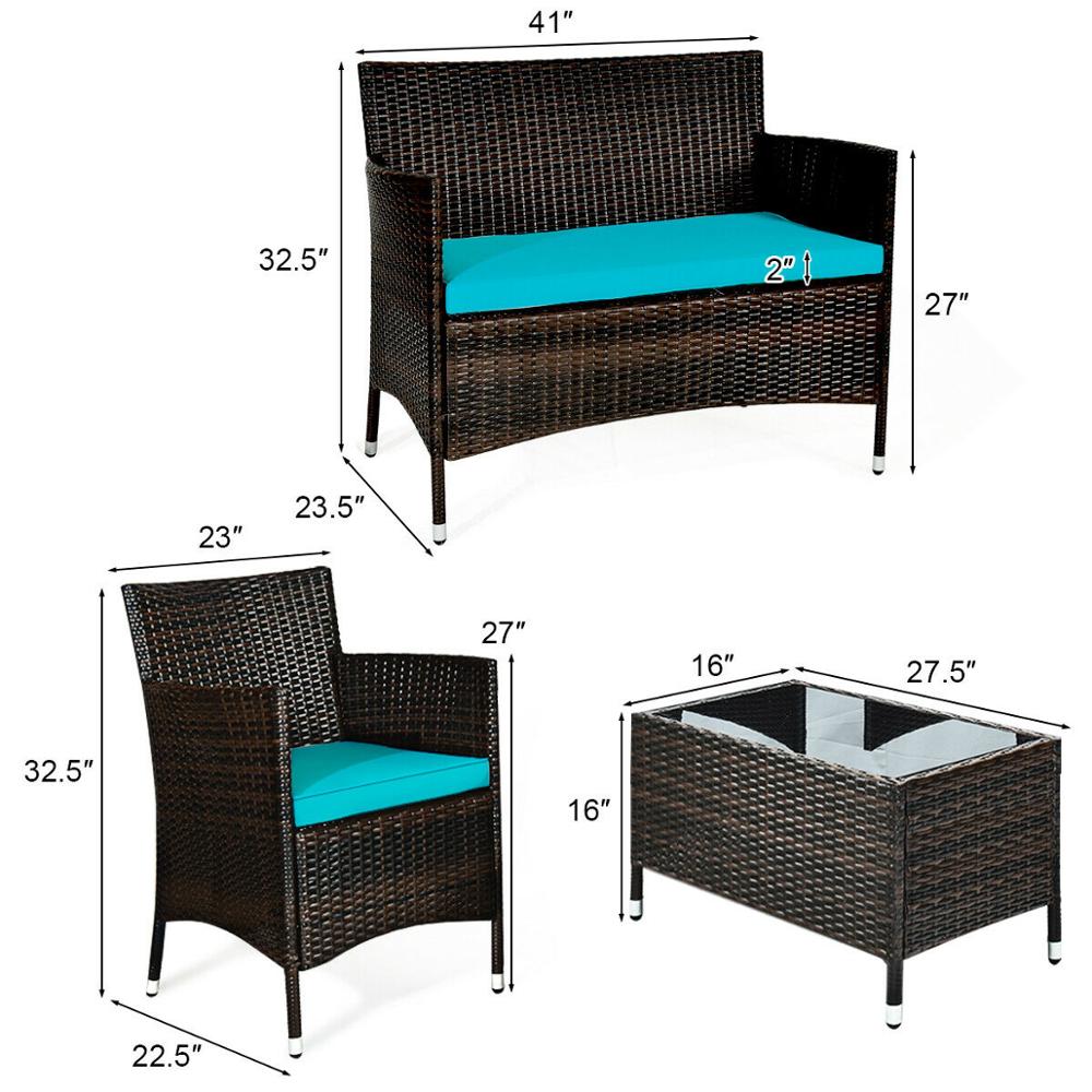 4 Piece Rattan Patio Set